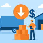 تصویری از فرآیند حمل بار با کامیون و کارگران که مفهوم کاهش هزینههای حمل بار را نشان میدهد