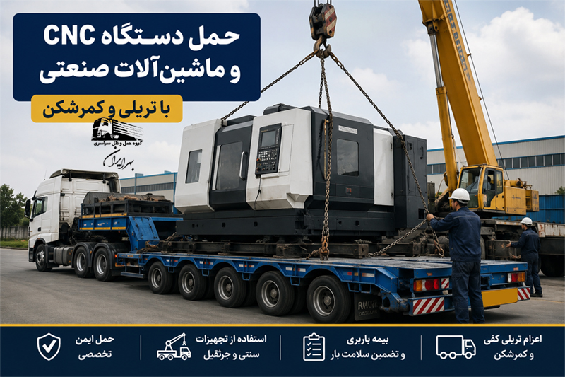 حمل دستگاه CNC و ماشین‌آلات صنعتی با تریلی و کمرشکن | راهنمای کامل جابه‌جایی ایمن