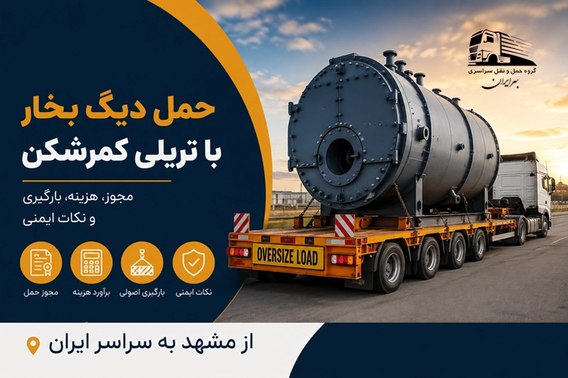 حمل دیگ بخار با تریلی کمرشکن از مشهد